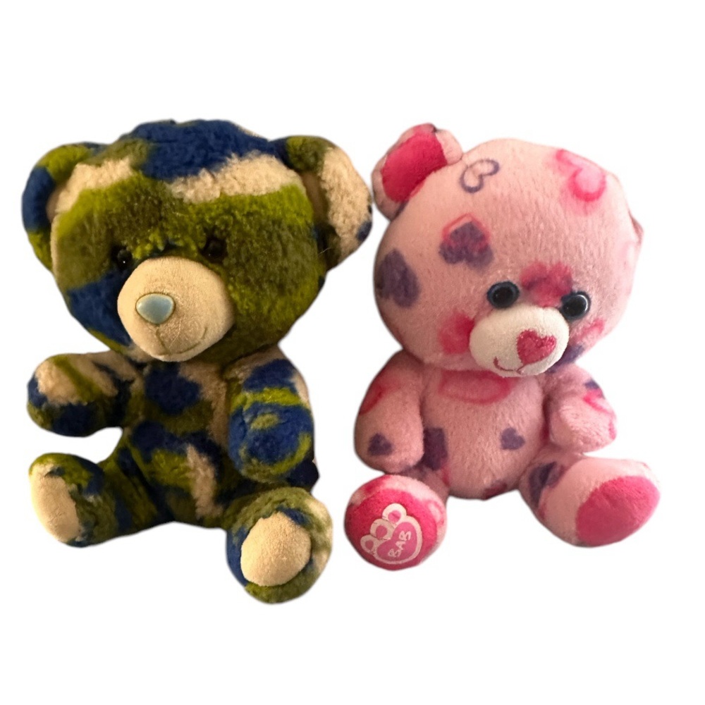 Build A Bear Smallfry Buddies Plush Lot 2 Camo Hearts & Hugs 7”